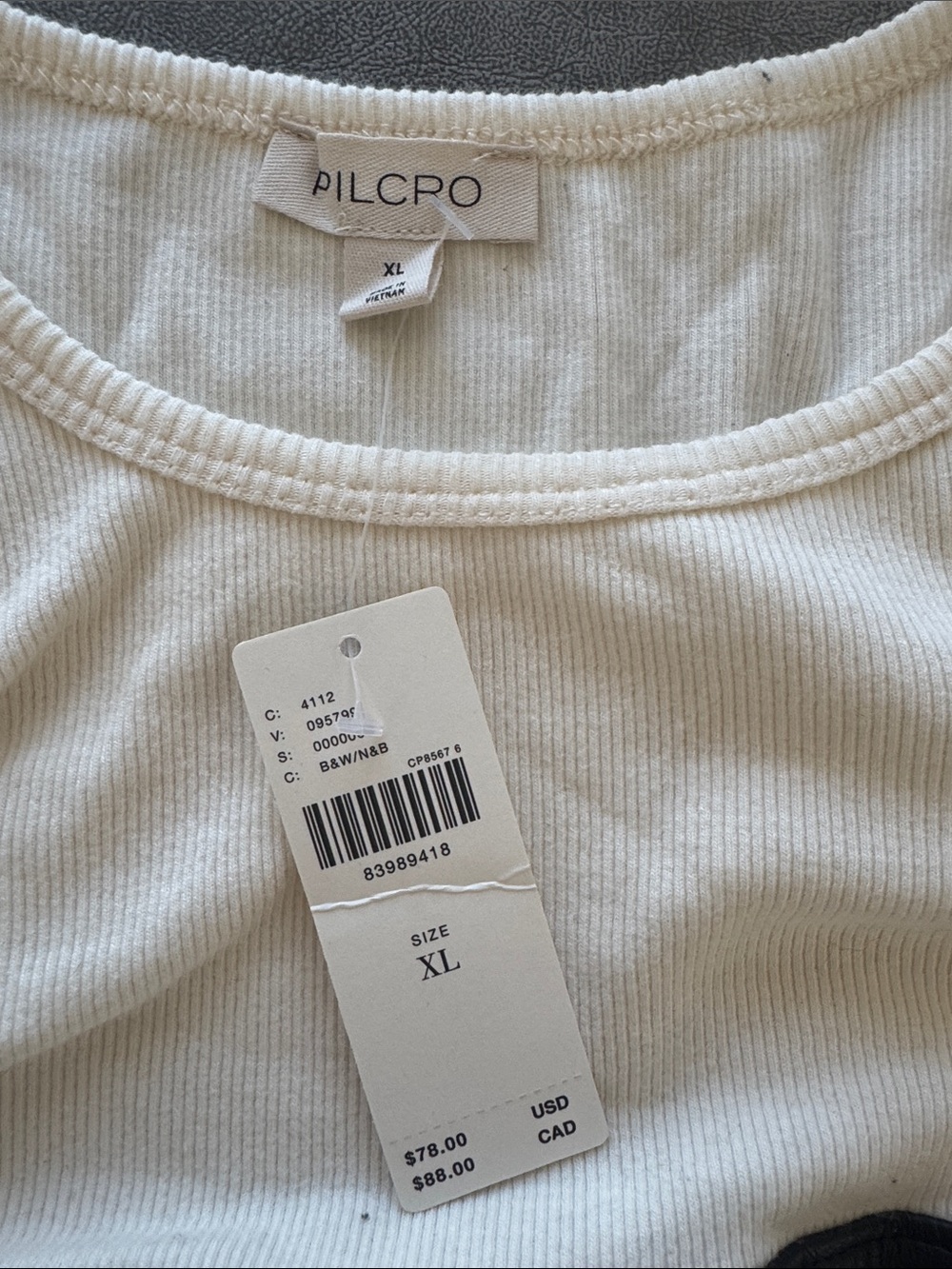 Pilcro Two-Tone Leather Bustier Tank Top - Cream and Black - Picture 2 of 2
